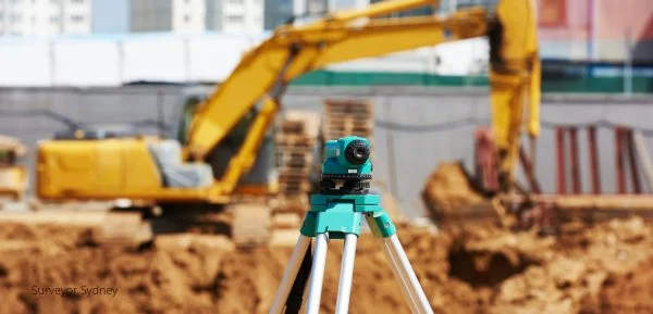 Construction setout survey at building site in Sydney