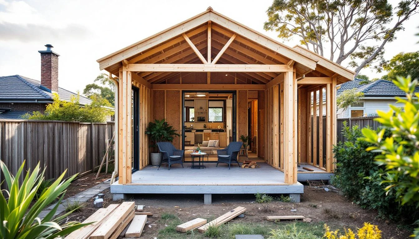 Granny flat under construction in Sydney backyard